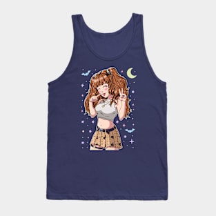 Cute Anime Girl Brown Hair Tank Top